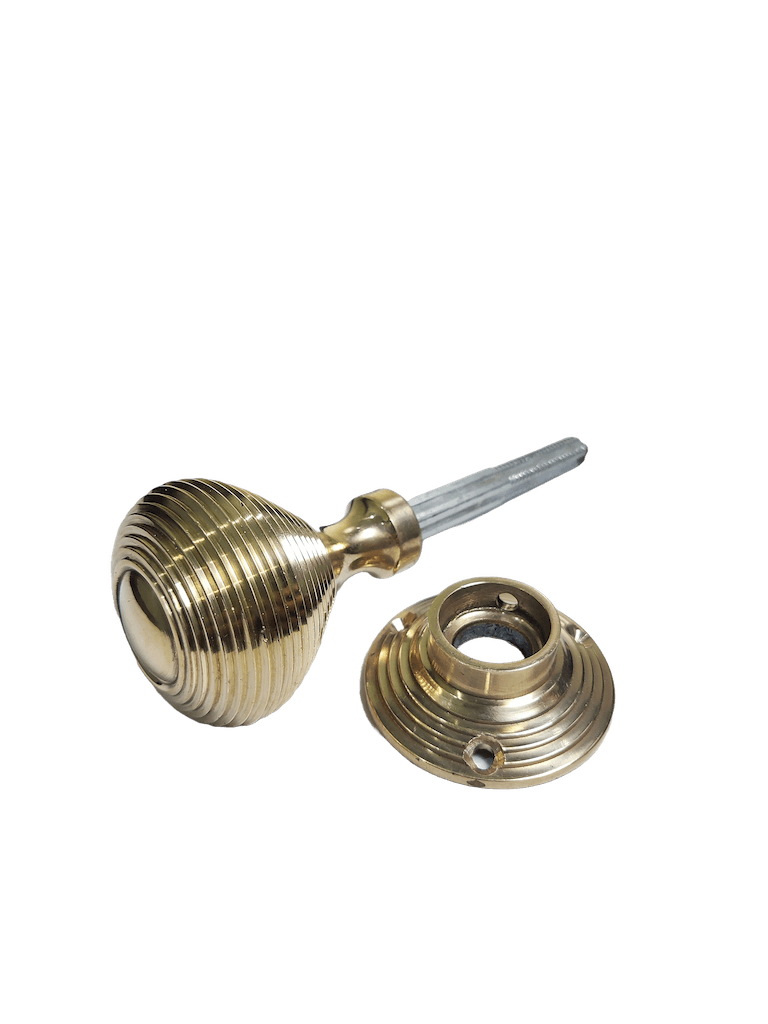 Lining mortice brass door knob pair, modern profile