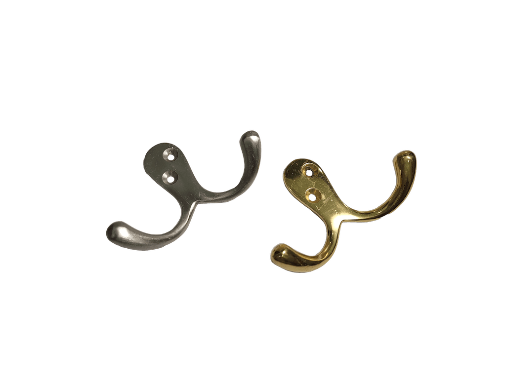 Small double brass hat and coat hook, heavy and light variants
